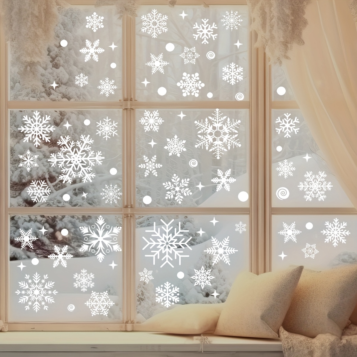 Snowflake Window Decal - 4 hojas de pegatinas navideñas para
