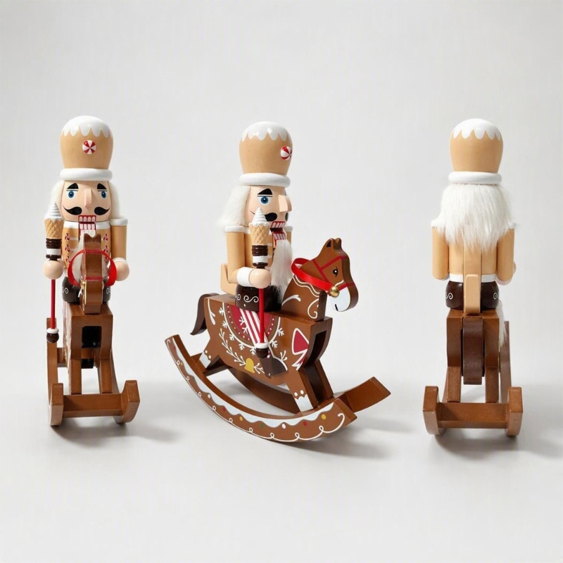 Nutcracker Figurine - Decoración cascanueces caballo mecedora con colores