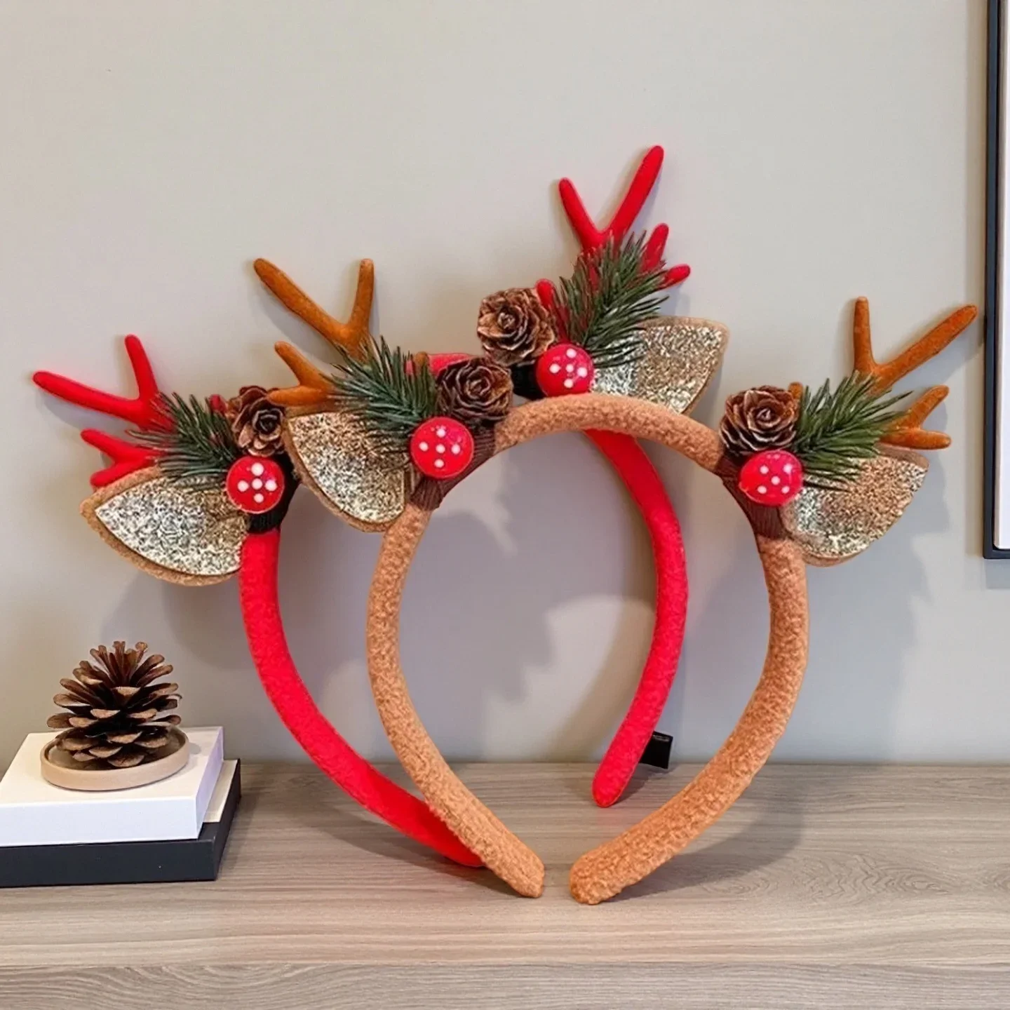 Reindeer Antlers Headband - Diademas navideñas para fiestas navideñas, suministros