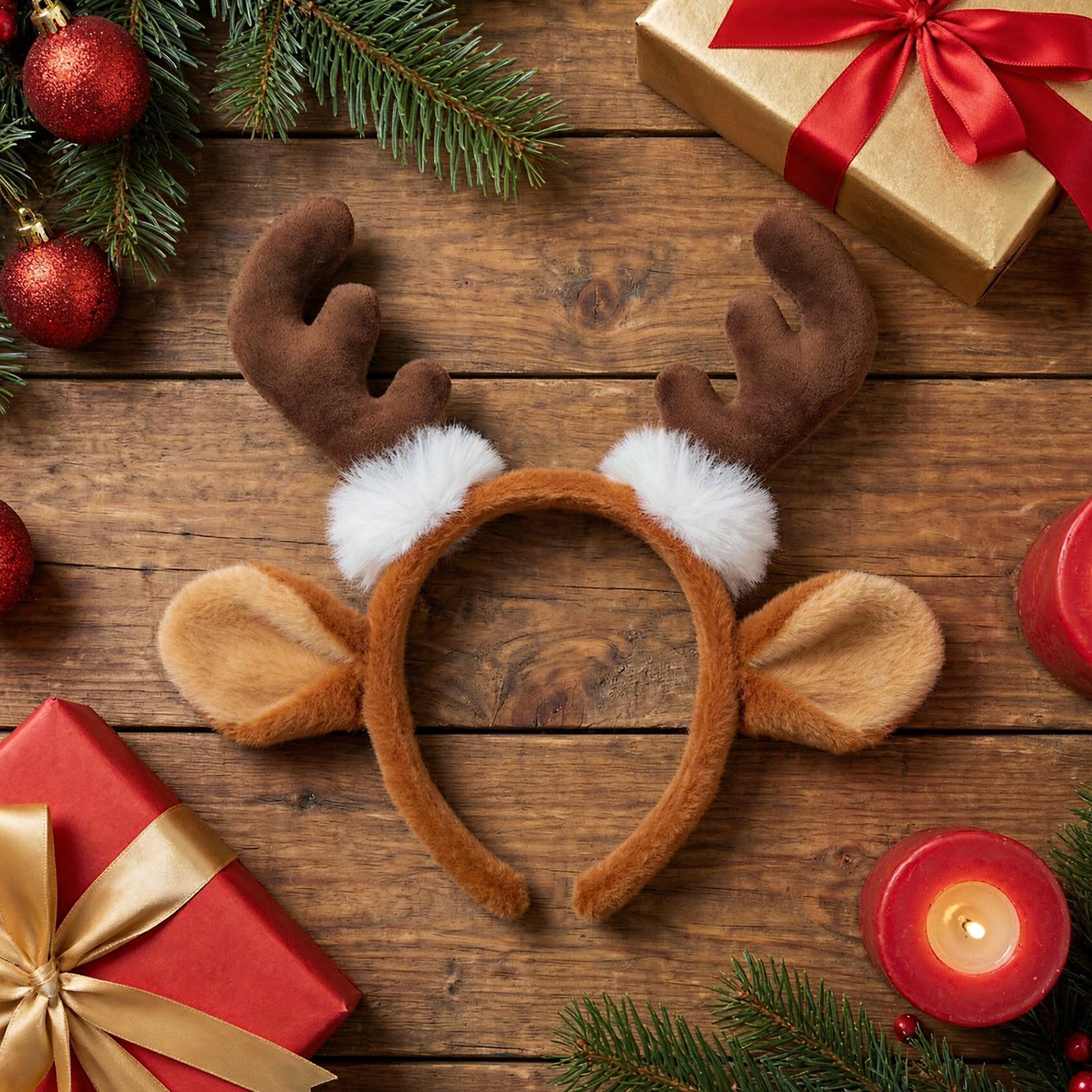 Reindeer Antlers Headband - Diadema navideña con cuernos de reno,