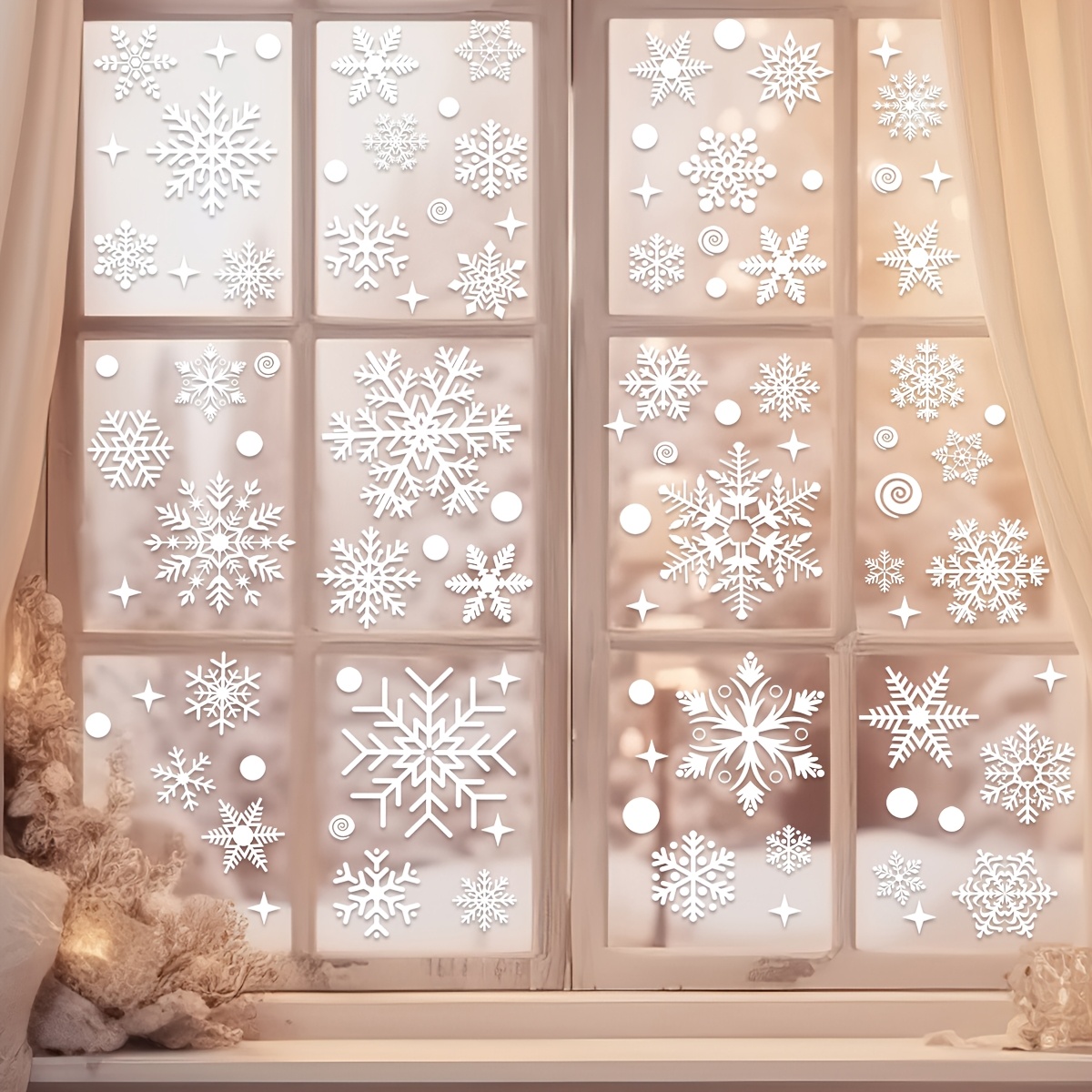4 hojas de pegatinas navideñas - Snowflake Window Decal reseña y precio