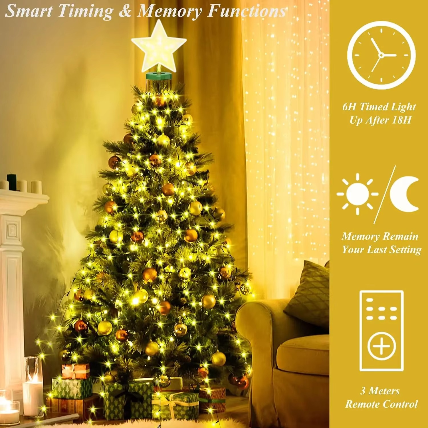 Luces de anillo para árbol de  - Star Tree Topper reseña y precio