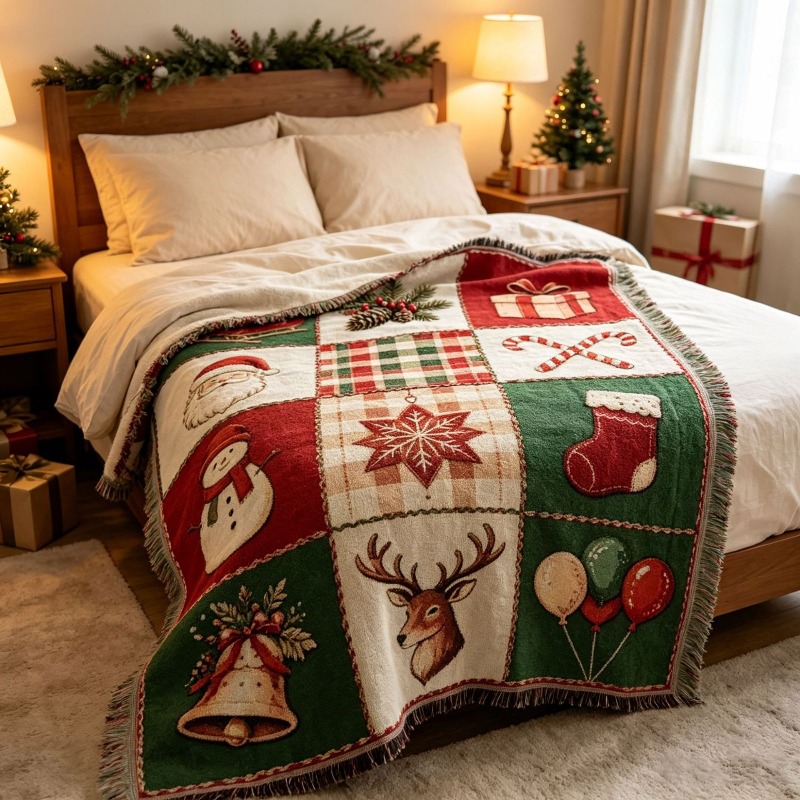 Tapiz Navideño de Jacquard con - Christmas Throw Blanket reseña y precio