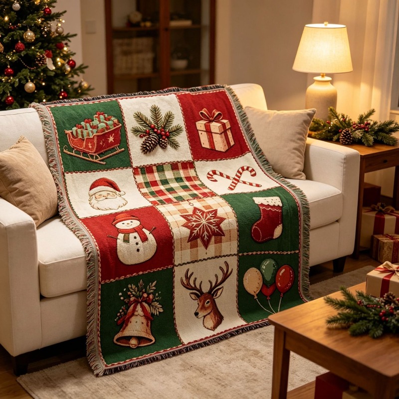 Tapiz Navideño de Jacquard con - Christmas Throw Blanket reseña y precio
